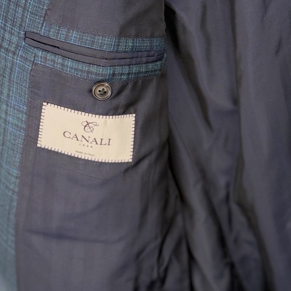 Canali Mens 44R Wool Sport Coat Blue Plaid Made Italy Blazer Jacket Notch Lapel - Picture 9 of 11